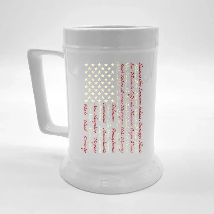 U S Flag 50 States Names Stripes Patriotic American Flag Gift Front & Back Beer Stein