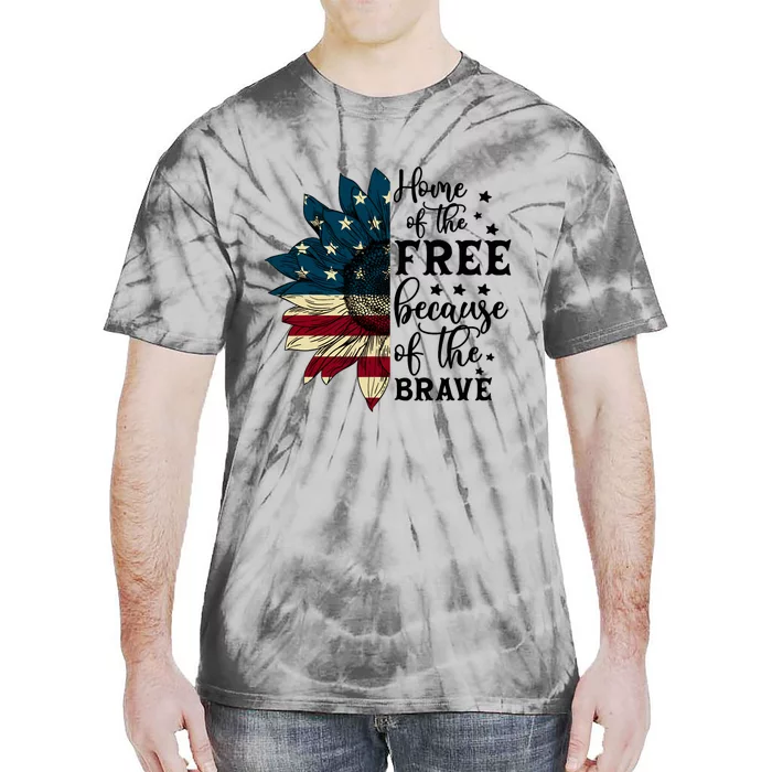 USA Sunflower Flag Home Of The Free Because Of The Brave Tie-Dye T-Shirt