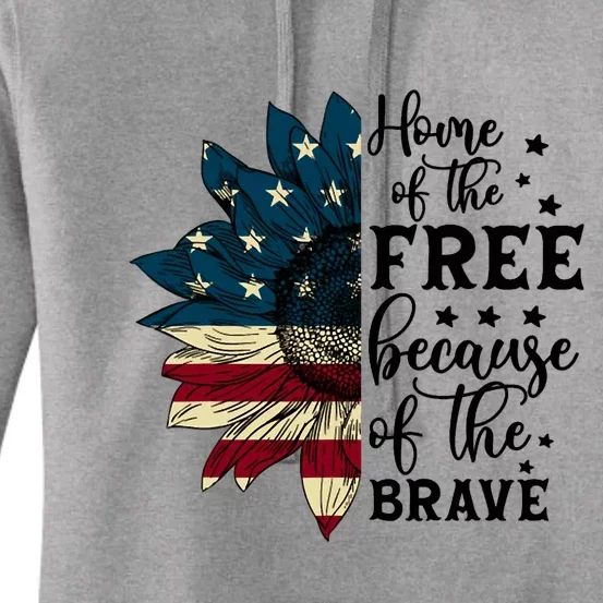 USA Sunflower Flag Home Of The Free Because Of The Brave Women's Pullover Hoodie