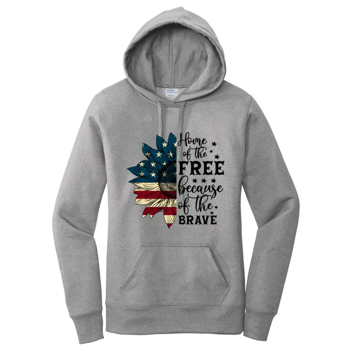 USA Sunflower Flag Home Of The Free Because Of The Brave Women's Pullover Hoodie