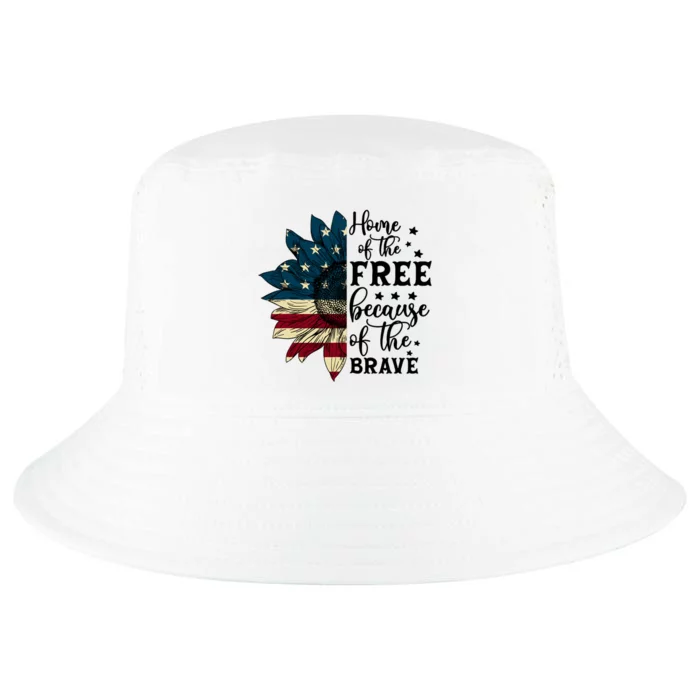 USA Sunflower Flag Home Of The Free Because Of The Brave Cool Comfort Performance Bucket Hat