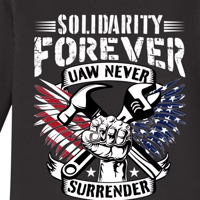 USA Solidarity Forever UAW Never Surrender UAW Union Strong Baby Long Sleeve Bodysuit