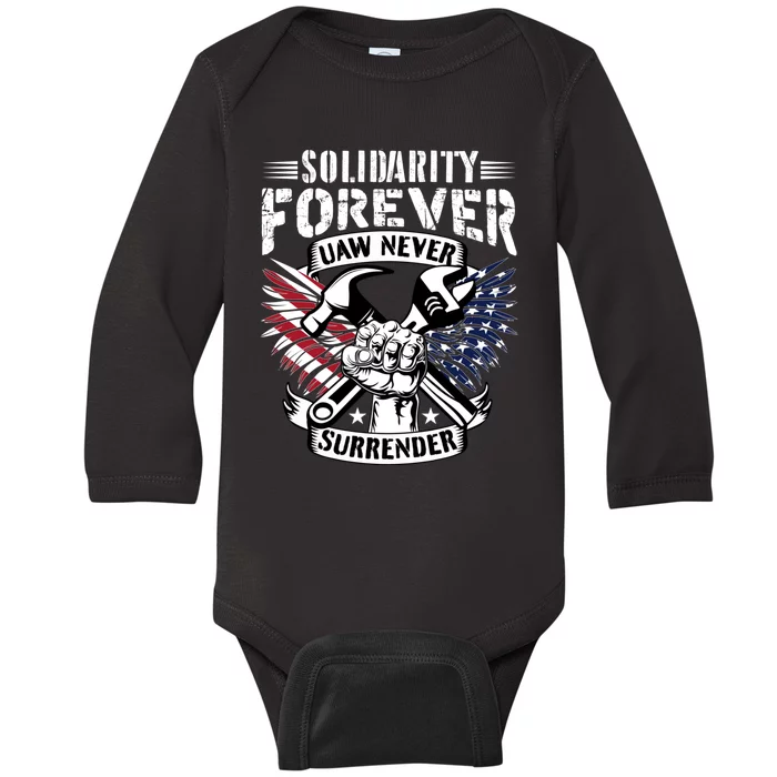 USA Solidarity Forever UAW Never Surrender UAW Union Strong Baby Long Sleeve Bodysuit