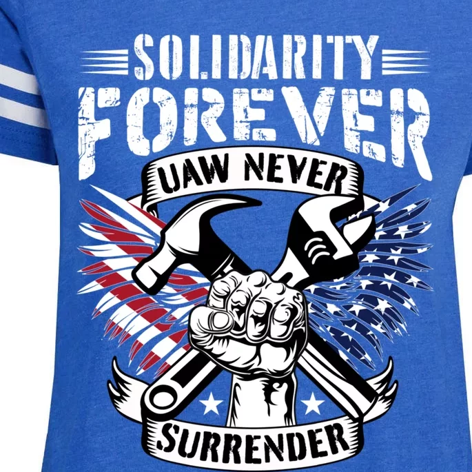 USA Solidarity Forever UAW Never Surrender UAW Union Strong Enza Ladies Jersey Football T-Shirt