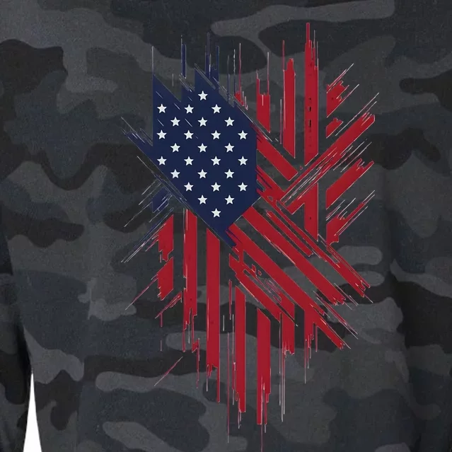 United States Flag Integrated With A Modern Artistic Twist Cropped Pullover Crew