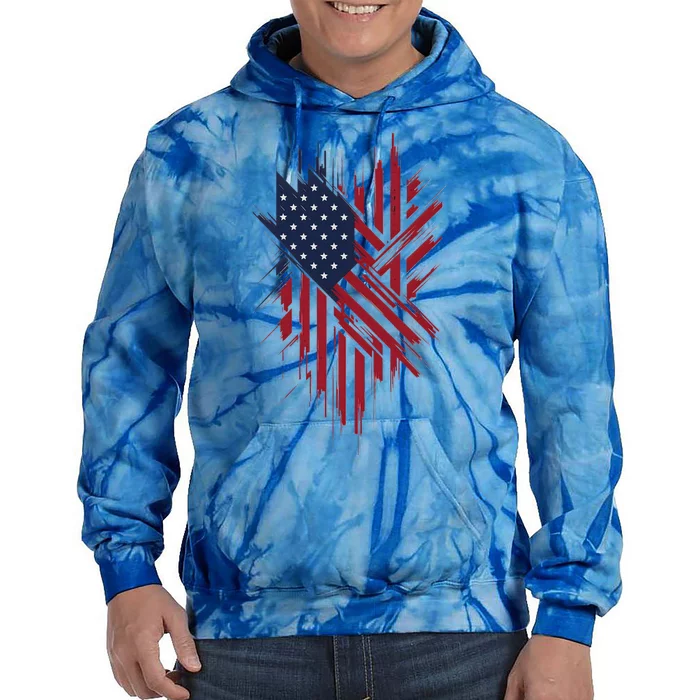 United States Flag Integrated With A Modern Artistic Twist Tie Dye Hoodie