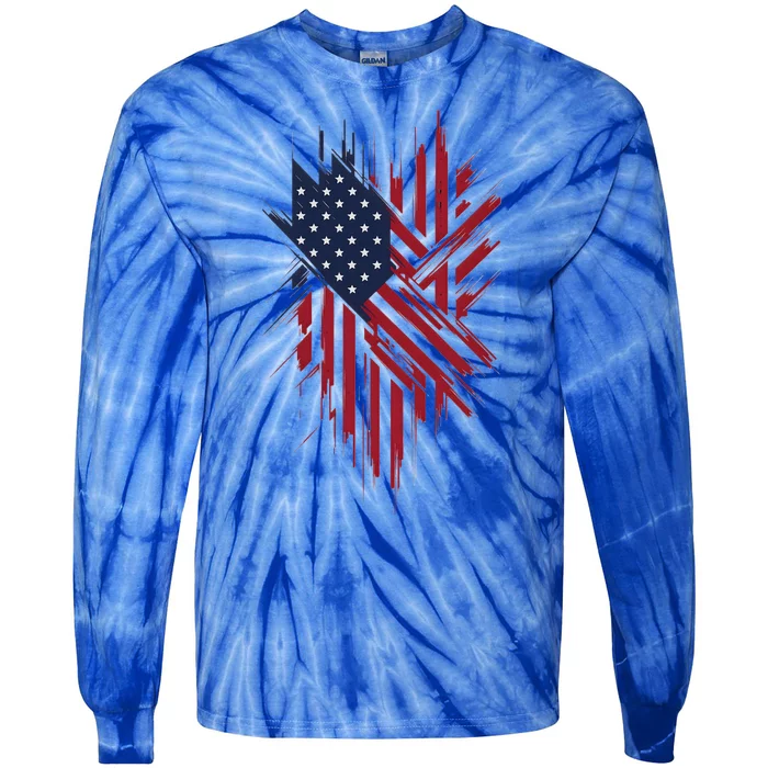 United States Flag Integrated With A Modern Artistic Twist Tie-Dye Long Sleeve Shirt