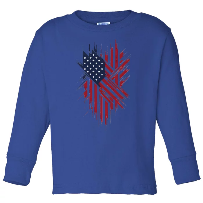 United States Flag Integrated With A Modern Artistic Twist Toddler Long Sleeve Shirt