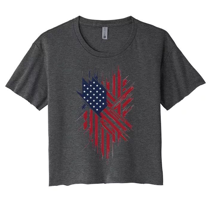 United States Flag Integrated With A Modern Artistic Twist Women's Crop Top Tee