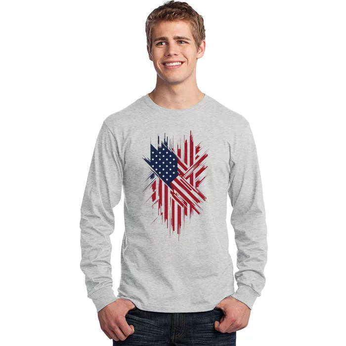 United States Flag Integrated With A Modern Tall Long Sleeve T-Shirt