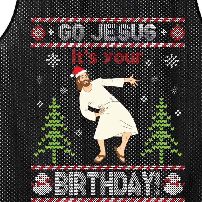 Ugly Sweater Go Jesus ItS Your Birthday Merry Christmas Day Long Sleeve Mesh Reversible Basketball Jersey Tank