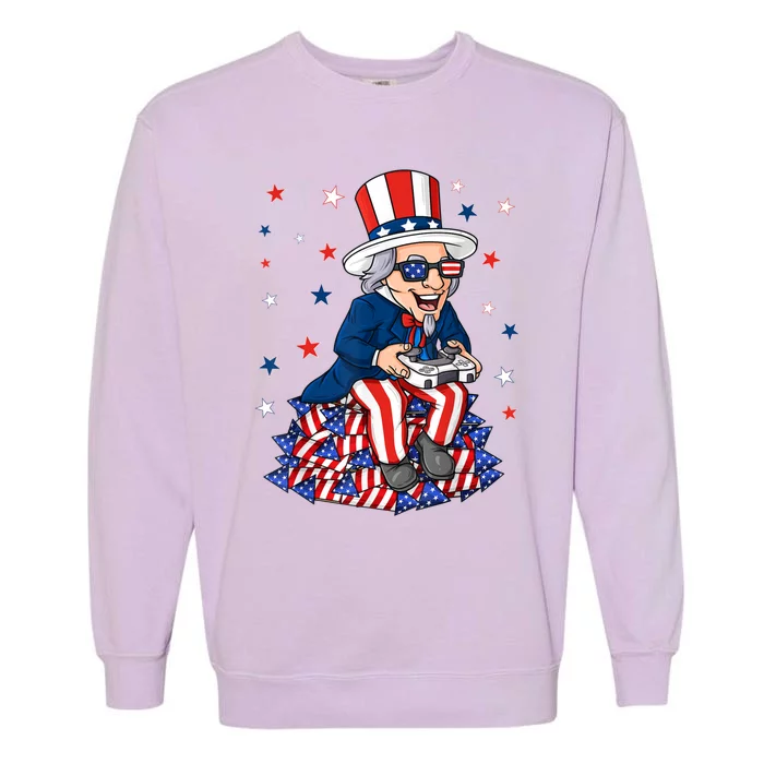 Uncle Sam Game Controller 4th Of July Boy Teens Gamer Garment-Dyed Sweatshirt