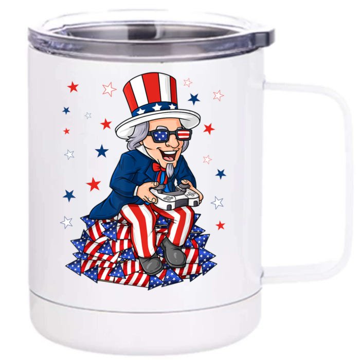 Uncle Sam Game Controller 4th Of July Boy Teens Gamer Front & Back 12oz Stainless Steel Tumbler Cup