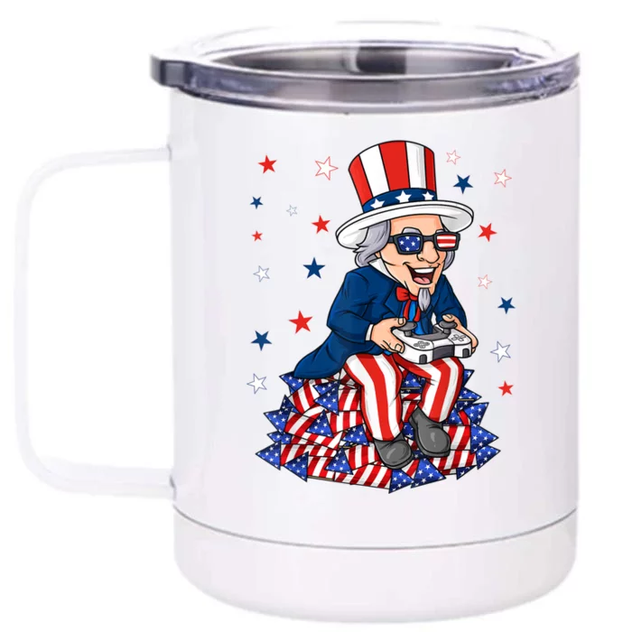 Uncle Sam Game Controller 4th Of July Boy Teens Gamer Front & Back 12oz Stainless Steel Tumbler Cup