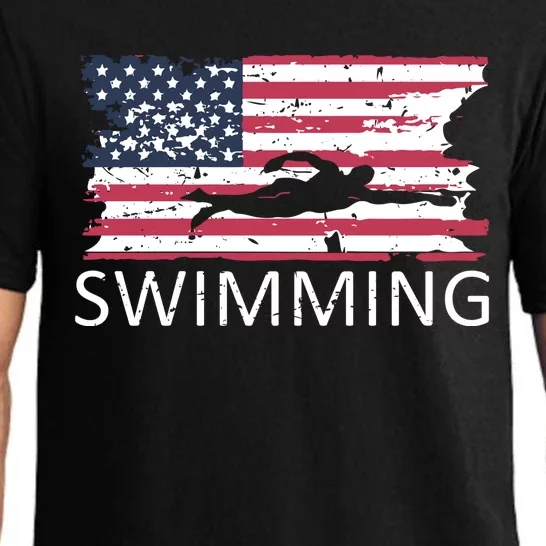 Usa Swimming Gift Distressed Us Flag Swimming Hoody Pajama Set