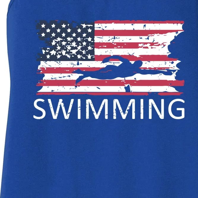 Usa Swimming Gift Distressed Us Flag Swimming Hoody Women's Racerback Tank