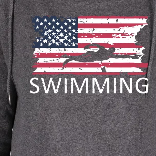 Usa Swimming Gift Distressed Us Flag Swimming Hoody Womens Funnel Neck Pullover Hood