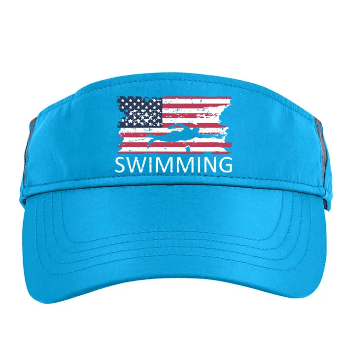 Usa Swimming Gift Distressed Us Flag Swimming Hoody Adult Drive Performance Visor