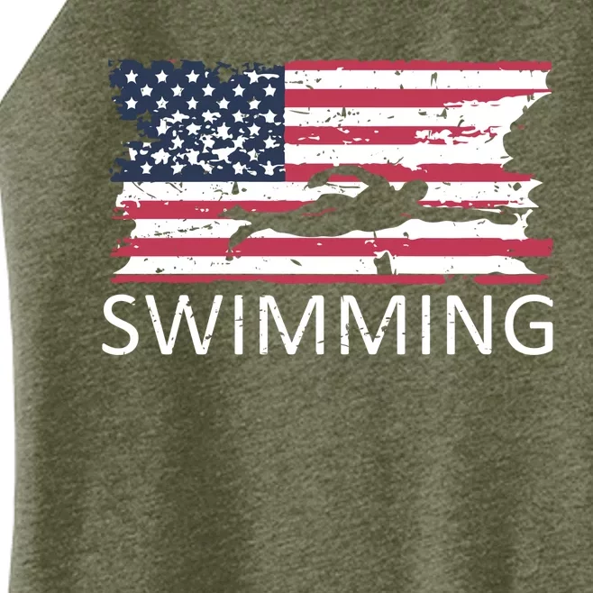 Usa Swimming Gift Distressed Us Flag Swimming Hoody Women’s Perfect Tri Rocker Tank