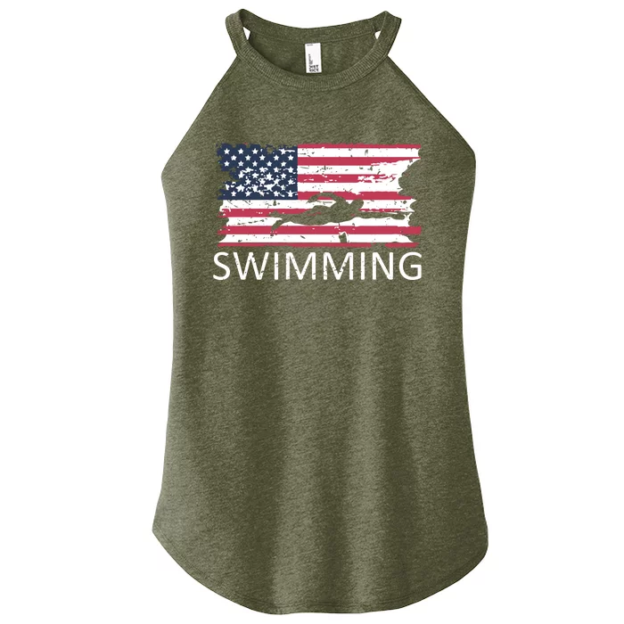 Usa Swimming Gift Distressed Us Flag Swimming Hoody Women’s Perfect Tri Rocker Tank