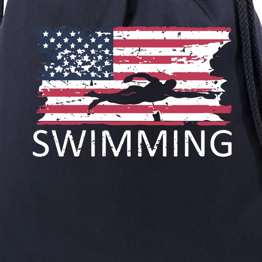 Usa Swimming Gift Distressed Us Flag Swimming Hoody Drawstring Bag