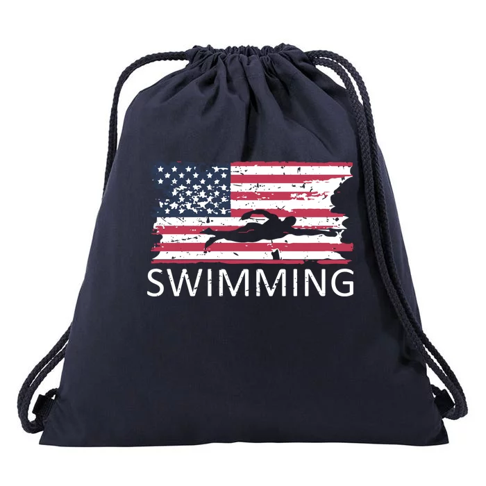 Usa Swimming Gift Distressed Us Flag Swimming Hoody Drawstring Bag