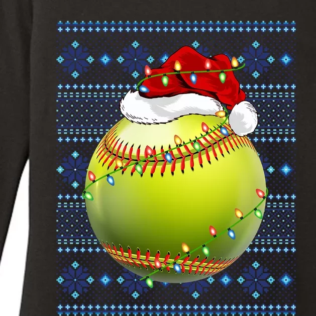 Ugly Sweater Holiday Xmas Lights Softball Santa Christmas Gift Womens CVC Long Sleeve Shirt