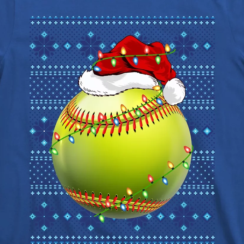 Ugly Sweater Holiday Xmas Lights Softball Santa Christmas Gift T-Shirt