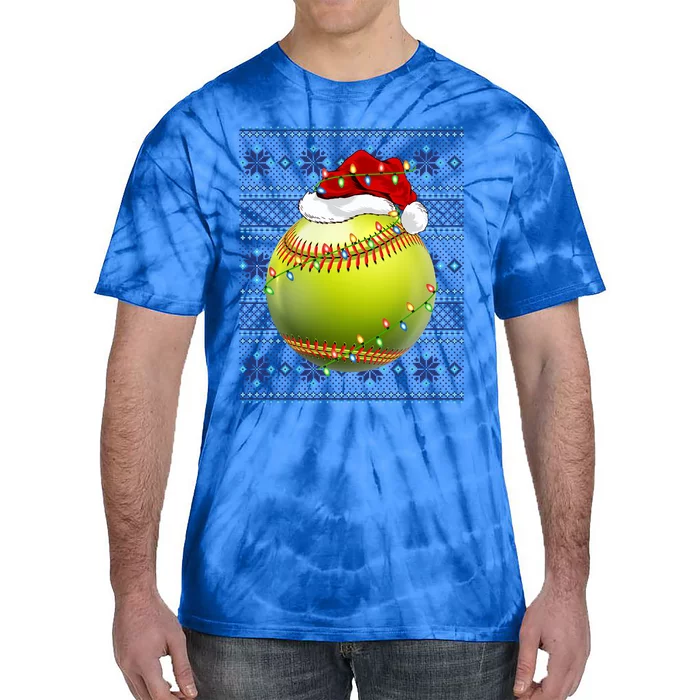 Ugly Sweater Holiday Xmas Lights Softball Santa Christmas Gift Tie-Dye T-Shirt