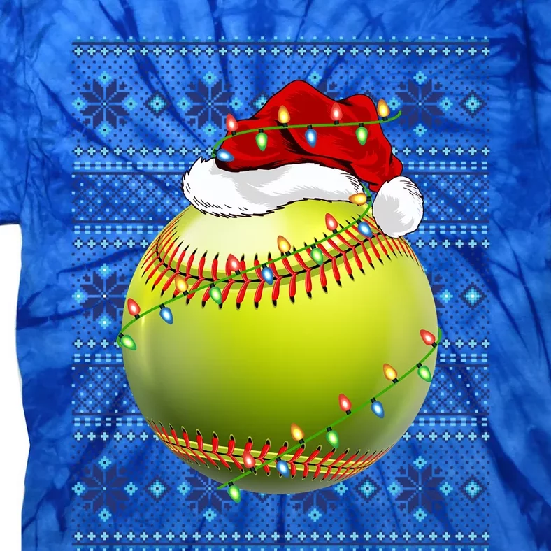 Ugly Sweater Holiday Xmas Lights Softball Santa Christmas Gift Tie-Dye T-Shirt