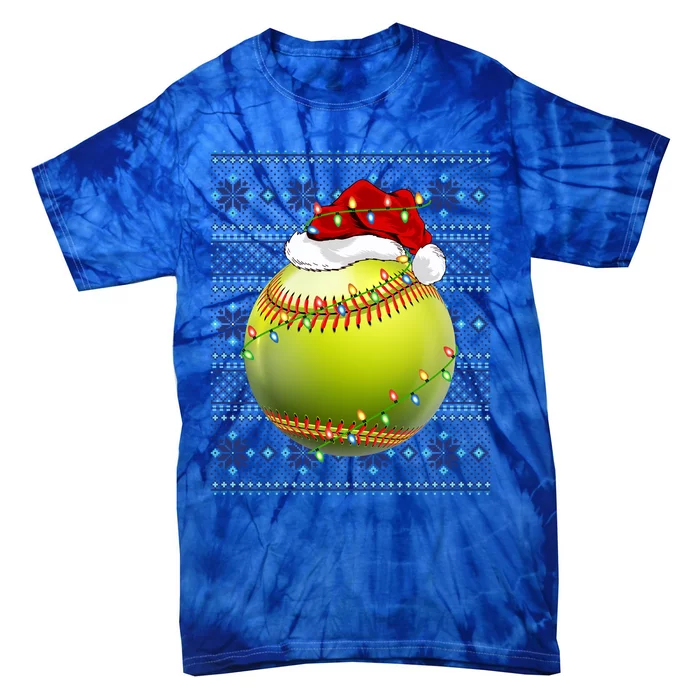 Ugly Sweater Holiday Xmas Lights Softball Santa Christmas Gift Tie-Dye T-Shirt