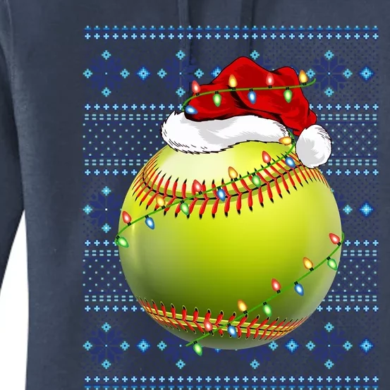 Ugly Sweater Holiday Xmas Lights Softball Santa Christmas Gift Women's Pullover Hoodie