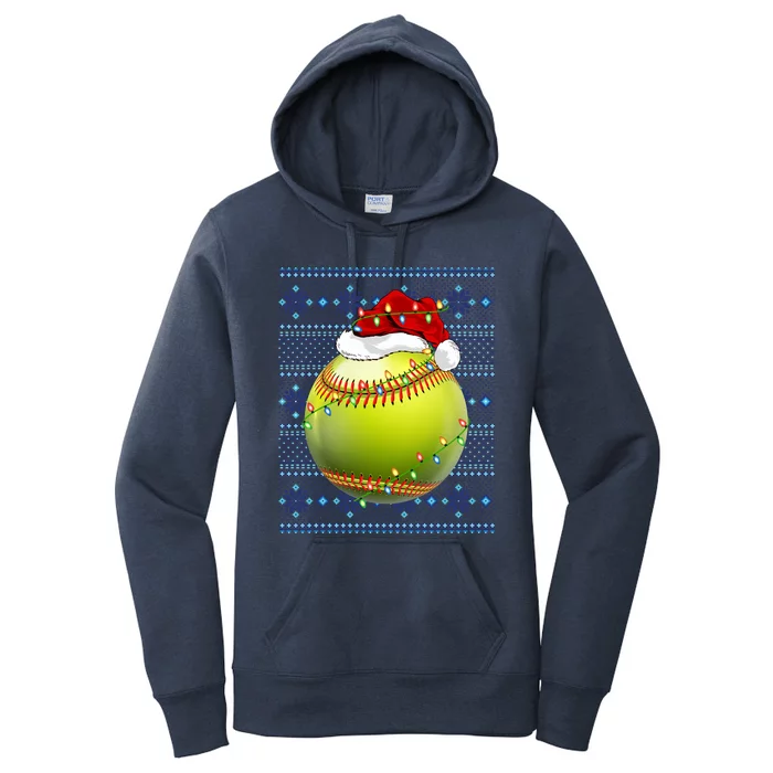 Ugly Sweater Holiday Xmas Lights Softball Santa Christmas Gift Women's Pullover Hoodie