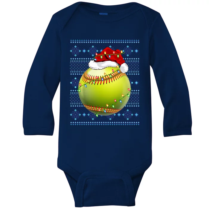 Ugly Sweater Holiday Xmas Lights Softball Santa Christmas Gift Baby Long Sleeve Bodysuit