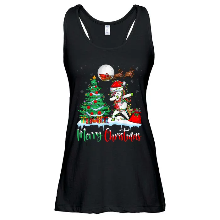 Unicorn Santa Hat Christmas Tree Merry Christmas Unicorn Ladies Essential Flowy Tank