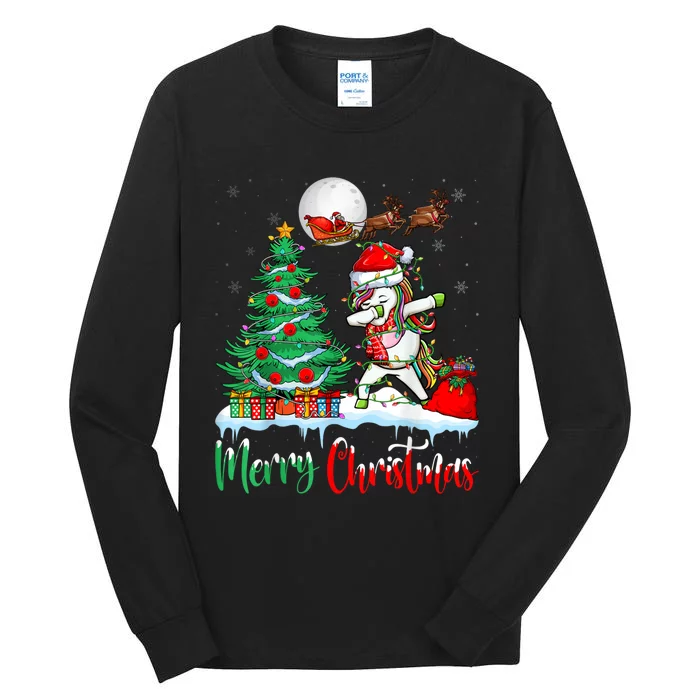 Unicorn Santa Hat Christmas Tree Merry Christmas Unicorn Tall Long Sleeve T-Shirt