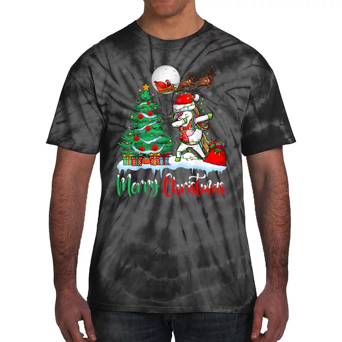 Unicorn Santa Hat Christmas Tree Merry Christmas Unicorn Tie-Dye T-Shirt