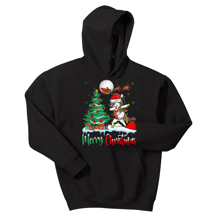 Unicorn Santa Hat Christmas Tree Merry Christmas Unicorn Kids Hoodie