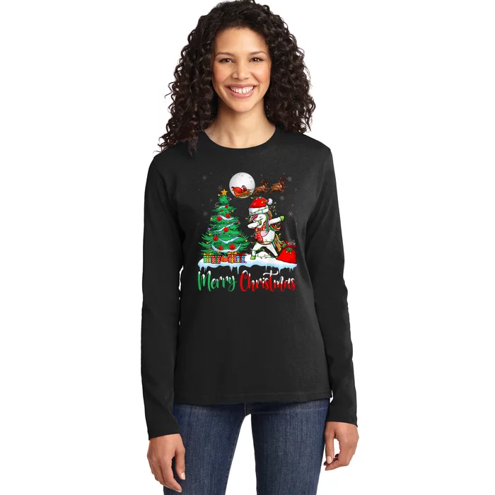 Unicorn Santa Hat Christmas Tree Merry Christmas Unicorn Ladies Long Sleeve Shirt