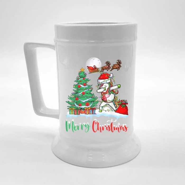 Unicorn Santa Hat Christmas Tree Merry Christmas Unicorn Front & Back Beer Stein