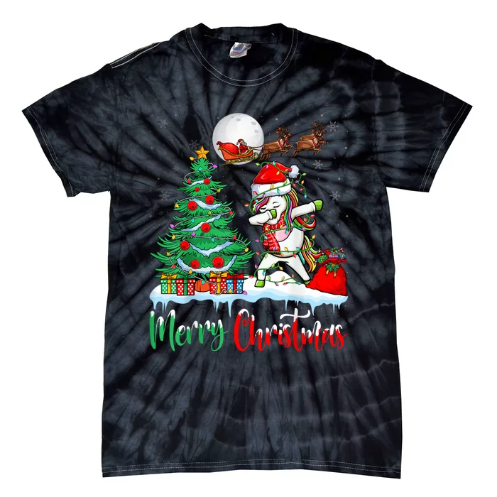 Unicorn Santa Hat Christmas Tree Merry Christmas Unicorn Tie-Dye T-Shirt