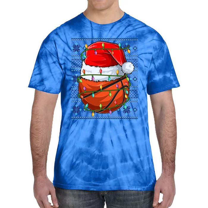 Ugly Sweater Holiday Xmas Santa Lights Basketball Christmas Gift Tie-Dye T-Shirt