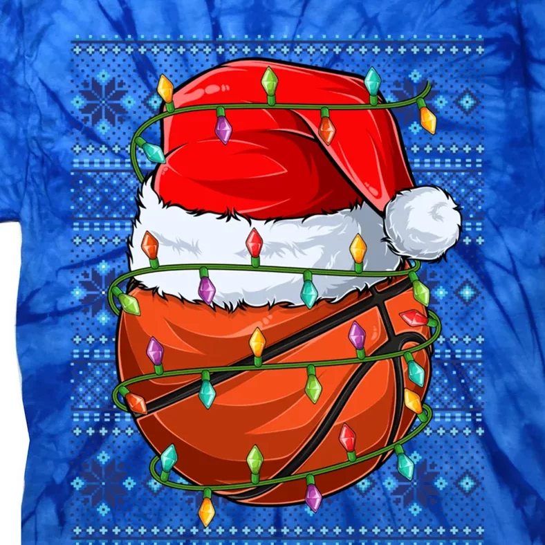 Ugly Sweater Holiday Xmas Santa Lights Basketball Christmas Gift Tie-Dye T-Shirt