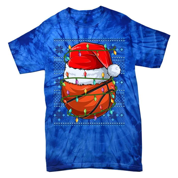 Ugly Sweater Holiday Xmas Santa Lights Basketball Christmas Gift Tie-Dye T-Shirt