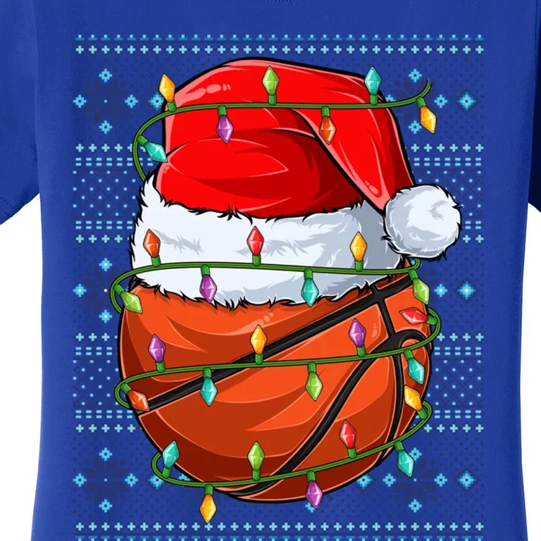 Ugly Sweater Holiday Xmas Santa Lights Basketball Christmas Gift Women's T-Shirt