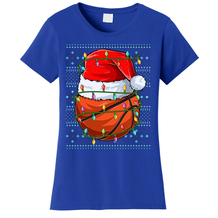 Ugly Sweater Holiday Xmas Santa Lights Basketball Christmas Gift Women's T-Shirt