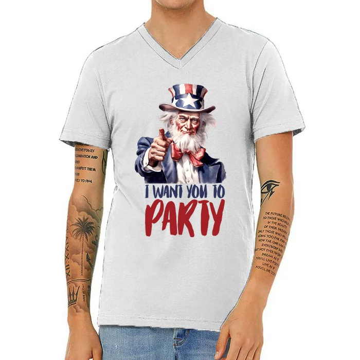 Uncle Sam I Want You To Party V-Neck T-Shirt