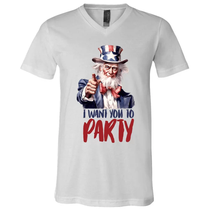 Uncle Sam I Want You To Party V-Neck T-Shirt