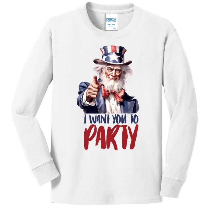 Uncle Sam I Want You To Party Kids Long Sleeve Shirt