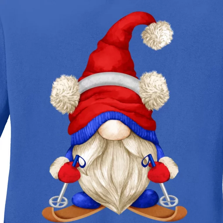 Unique Ski Lover Winter Gnome Graphic And Ski Dad Meaningful Gift Ladies Long Sleeve Shirt